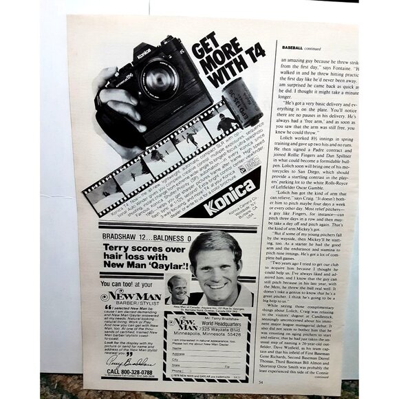 1978 Konica Camera and Terry Bradshaw New Man Hair Original print ad - Picture 1 of 1